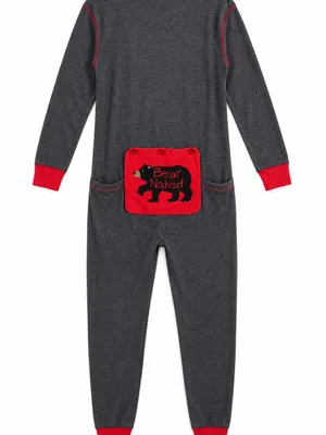 Little Blue House Bear Naked Adult L Union Suit Pajamas One Piece Gray Red thumbnail 4