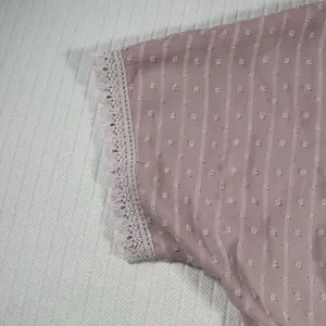 SHEIN Womens Small Pink Swiss Dot Lace Trim Mini Dress Short Sleeve Boho thumbnail 3
