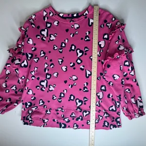 Crown & Ivy Pink Heart Leopard Print Ruffle Sweatshirt Large Cozy‎ Valentine's thumbnail 7