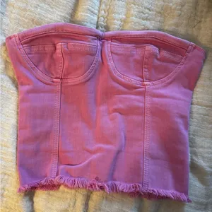 Pink Denim Strapless Denim Bustier Top thumbnail 1