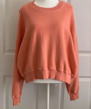 Aerie Rib Oversized Sweatshirt Peach thumbnail 1