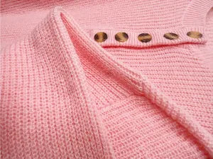 Amazon Coral Pink Oversized Henley Button Pullover Knit Sweater thumbnail 7