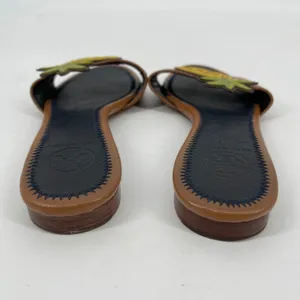 Tory Burch Brown Leather Pineapple Slide Sandals Size 5.5 Tropical Resort Luxury thumbnail 7