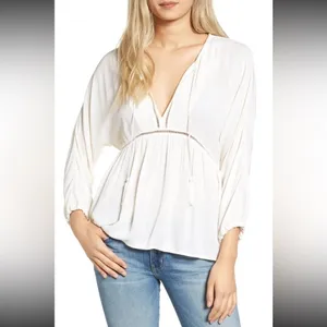 $148 NWT 7 for all mankind Sz‎ M KATELLA 3/4 SLEEVE V-NECK SLIP-ON BLOUSE thumbnail 2