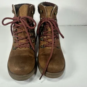 Mossimo Supply Co. Women's Lace Up Ankle Boots Brown Suede Knit Trim Size 8.5 thumbnail 2