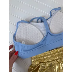 NWOT Amazon Blue Y Back Sports Bra & Gold Metallic Rave Bottoms BUNDLE Size L thumbnail 6