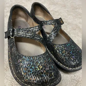 ALEGRIA DAYNA leopard stripes Mary Jane’s SZ 39 metallic NUBUCK— very clean thumbnail 8