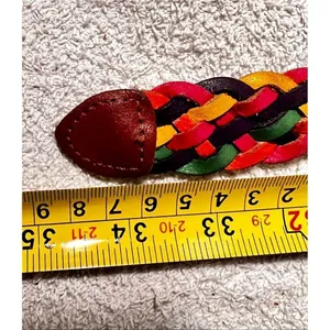 Vintage Rainbow Leather Woven Braided Belt Size S-M Eclectic Boho Festival Retro thumbnail 7