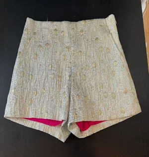 Trina Turk Metallic Brocade Shorts Gold & Silver with Hot Pink Lining Size 0 thumbnail 1