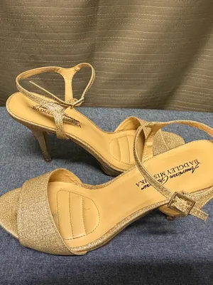 Badgley Mischka American Glamour Gold Glitter High Heel Sandals with Ankle Strap thumbnail 8