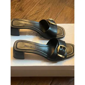 Jimmy Choo Hawke 40 Buckle Leather Mules - Stylish Black Heels - 37 thumbnail 2