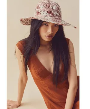 NEW One Size Free People Lusana Boca Wide Brim Woven Cotton Shade Hat in Mocha thumbnail 1