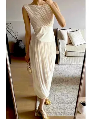 Zara NWT ZW collection ivory off white White asymmetrical bubble hem midi dress thumbnail 7