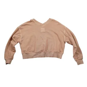 Aerie V-Neck Oversized Cropped Sweatshirt Peach‎ Terracotta Cotton Blend XS thumbnail 7