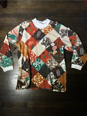 Blair Fleece Autumn Patchwork Print Pullover Sweatshirt White Mockneck Collar XL thumbnail 2