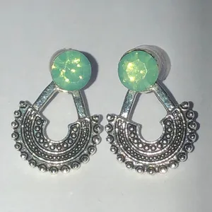Silver Tone and Green CZ Boho Earrings thumbnail 1