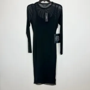 Lulus Perfect Plans Black Sheer Mesh Long Sleeve Midi Dress Party Cocktail S NWT thumbnail 5
