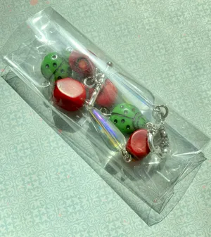 Handmade whimsical Kawaii unique ladybugs Czech glass beads bracelet🐞💚 thumbnail 4