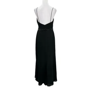 Lillian’s V Neck Faux Wrap Beaded Banding Waist Black Formal Dress Gown Size 6 thumbnail 3
