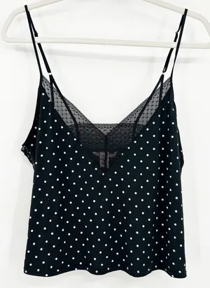 Victorias Secret Polka Dot Lace Trim Retro Pinup Rockabilly Cami Top Size‎ L thumbnail 1