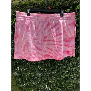 PINK Victoria Secret Tie Dye Fleece Mini Skirt Pink‎ White Drawstring XL thumbnail 3