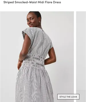 Striped smocked-waist midi dress thumbnail 3