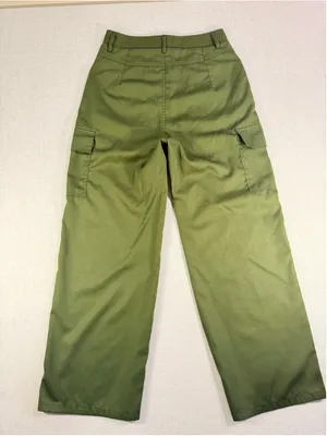 Women’s High Waisted Wide Leg Cargo Pants Flap Pockets Army Olive Green Small thumbnail 6
