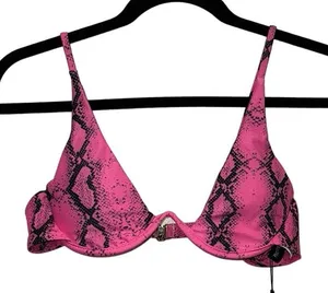NWT‎ PrettyLittleThing Pink Snakeskin Underwire Plunge Bikini Top Medium thumbnail 1