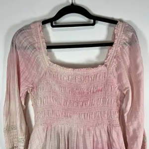 American Eagle Womens Pink‎ Tie Dye Smocked Ruffle Cotton Long Sleeve Dress L thumbnail 8