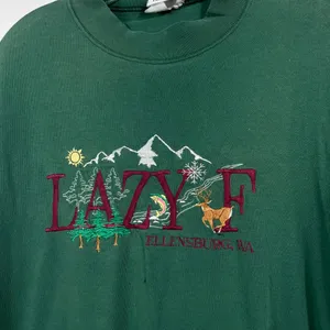 The Vintage Shop Vintage 90s Nature Embroidered Deer Mock Neck Lazy F Ellisburg PA Thrashed Tee L thumbnail 2