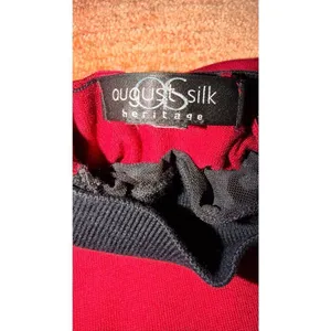 August Silk Heritage Sweater Red Black Velvet Mesh Mock Neck M thumbnail 3