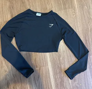 Gymshark Womens Black dri-fit material Long Sleeve Mesh‎ Back Crop Top XS thumbnail 1