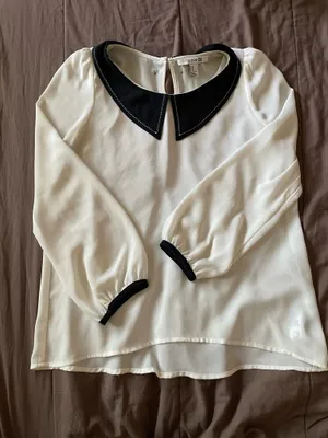 Forever 21 Long sleeve black & white sheer top with attached collar thumbnail 9