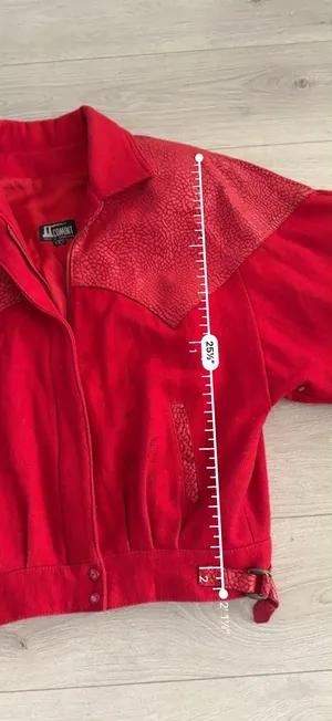 80’s Style Women’s Vintage Red Suede Leather Bomber Jacket Size Large thumbnail 6