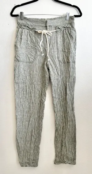 Anthropologie Seashore Striped Linen Pants Green Coastal Minimalist‎ XS thumbnail 1