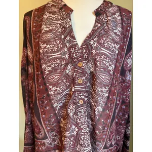 Daytrip Buckle XL Red Black Paisley Sheer Henley Blouse NWT boho whimsigoth Retr thumbnail 2