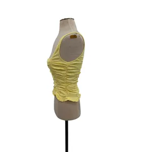 White Fox Bare With Me Bustier Top‎ Lemon Yellow Ruched Corset Tank Size Medium thumbnail 7