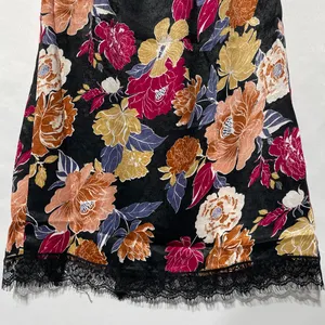 New Band of the Free Floral Print Lace Slit Slip Midi Skirt Black Multi Size XS thumbnail 15