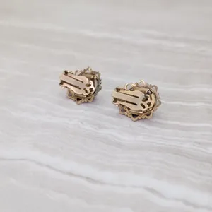 Vintage Clip On Earrings Tigers Eye with Ornate Halo Brown & Gold Tone Earrings thumbnail 6