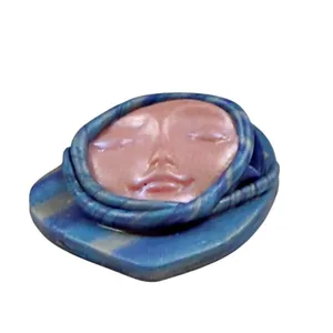 RARE Polymer Abstract Sleeping Face Brooch Pin SIGNED Art Nouveau Modernist thumbnail 4