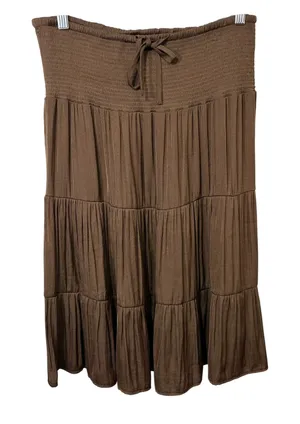 Indigo Soul Large Midi Skirt‎ Brown Tiered Smocked Boho Fairy Soft Girl 1772 thumbnail 1