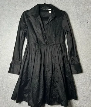 Womens Dress S Black Long Sleeve Collared Witchy Dark Moody Mystical‎ Pleated thumbnail 1