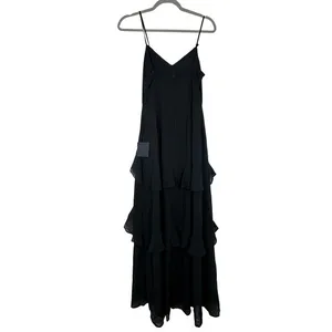 Lulus Black Ruffle Spaghetti‎ Strap Maxi Dress Formal Evening Occasion Chiffon thumbnail 4