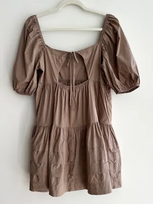 American Eagle Outfitters Brown Mini Puff Sleeve Dress, Size Medium, NWT thumbnail 13