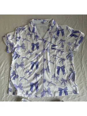 Women's NEW Two Piece Short Sleeve and Shorts Pajamas Purple Size M #260257 thumbnail 2