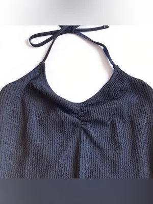 Aerie Ribbed Halter One Piece Swimsuit Cheekiest Black Size M NWT thumbnail 5