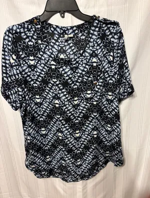 Cato Black and White Geometric Short Sleeve Top thumbnail 1
