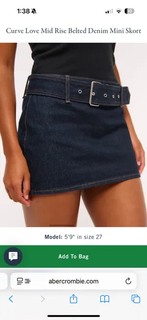 Abercrombie Curve Love Mid Rise Belted Denim Mini Skort thumbnail 2
