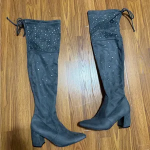 Olivia & Kate Grey Sparkle Embellished Rachel Above Knee Boots Size 8 thumbnail 1