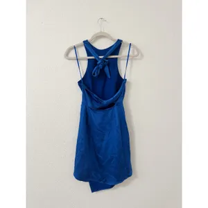 Hello Molly Cobalt Blue Satin Asymmetrical Ruched Mini Dress Size 4 thumbnail 2